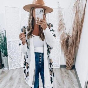 Fuzzy Leopard Print oversized Open Front Cardigan
